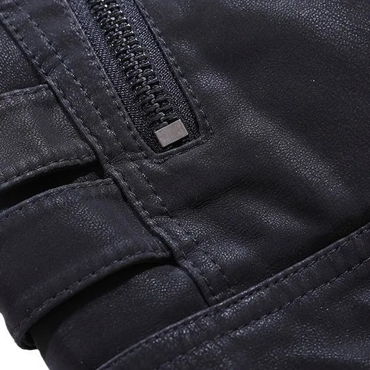 2024 New Men's Leather Washed Leather Jacket Motorcycle Plus Fleece Splicing European and American Men's Leather Coat
