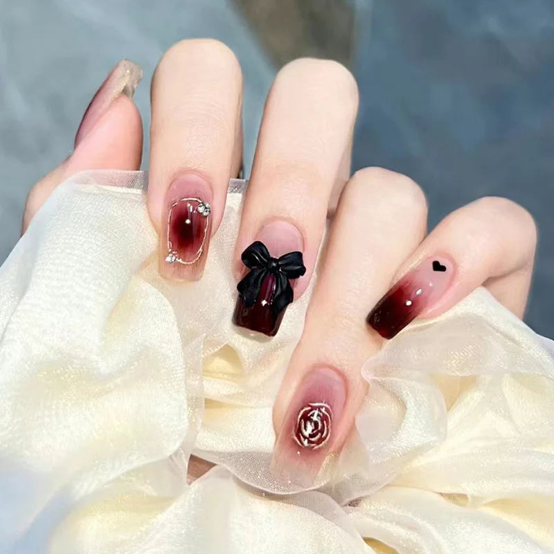 24Pcs Mid-length Ballet False Nails Cute Childlike Rainbow Press On Nails Iced Through Milk Tea Fake Nails Free Shipping Items