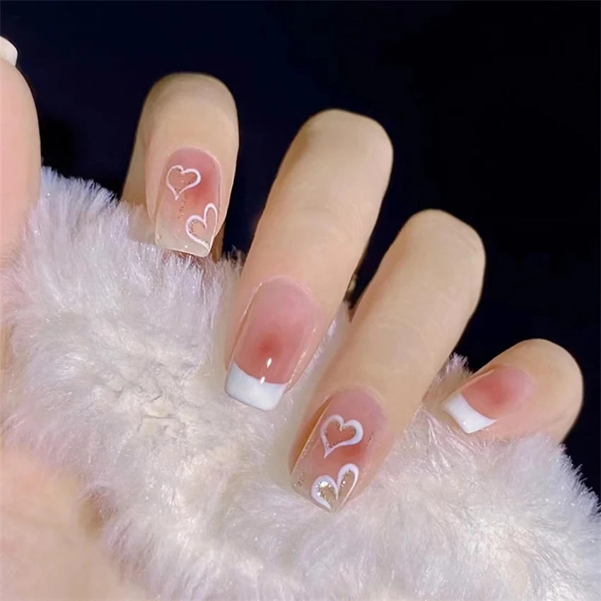 24Pcs/Lot Milky White Gradient Long Wearing False Nail Tips Acrylic Press on Nails Removable Reusable Artifical Fake Nails Art