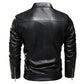 2024 Winter Black Leather Jacket Men Fur Lined Warm Motorcycle Jacket Slim Street Fashion BLack Biker Coat Pleated Design Zipper