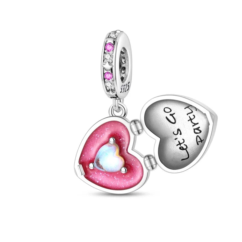 925 Silver Charms Beads Fit 3mm Original Bracelet Game Machine Box Afternoon Tea Dessert Romantic Pink Pendant DIY Jewelry