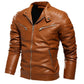 Men Fur Lined Warm Motorcycle Jacket Slim Street Fashion BLack Biker Coat Pleated Design Zipper 2024 Winter Black Leather Jacket