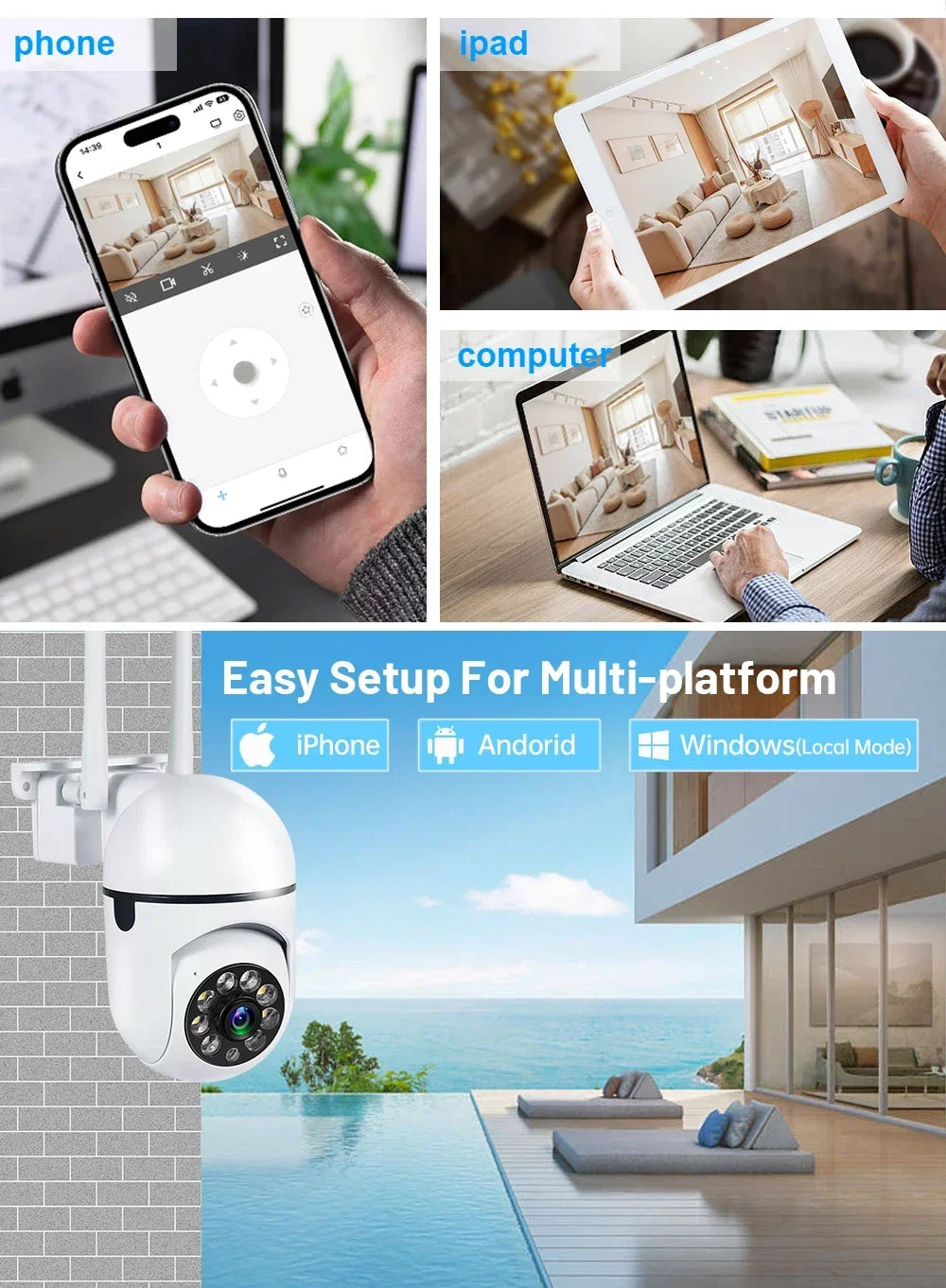 8MP WiFi Camera 4x Digital Zoom Full Color Night Vision PTZ CCTV Security Surveillance IP Camera Outdoors Wireless Video monitor