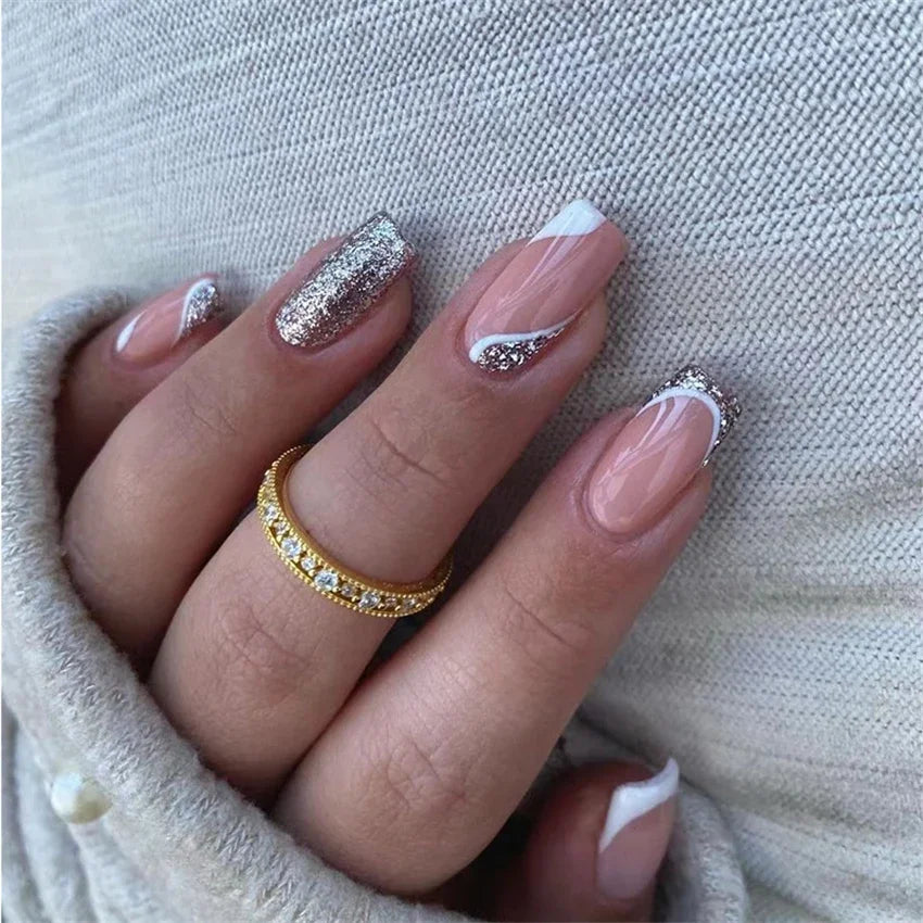 24p Artificial Acrylic Nail Art Fake Nails Full Coverage Removable Press On Nails Tip French Light Pink Heart False Nail Designs