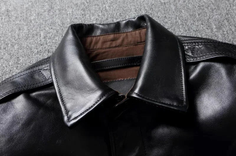 A2 Men's Bomber Jacket Tea Core Horse Leather Cropped Motorcycle Jacket Natural Leather Loose Coat Military Men's Leather Jacket