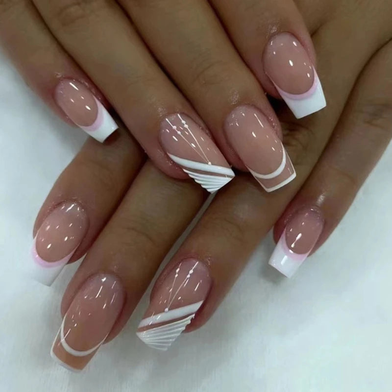 24Pcs False Nails Long Press on Nails Wearable Fake Nails Full Cover Acrylic Nail Tips Press On Nails for Women