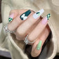 24ps/Box Long Ballerina Full Cover Artificial French False Nails Art Green Graffiti Color Blocking Gold Thread Fake Nail Tips