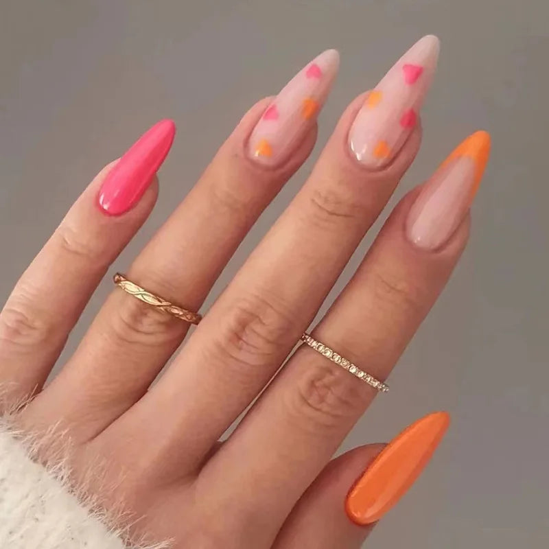 24Pcs Ballerina Press On Nail Tips Oval Head False Nails Almond Artificial Fake Nails With Glue Full Cover Press Manicure Tools