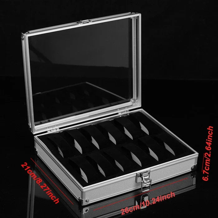 32/12/6 Slots Large Capacity for Jewelry Organization Silver Aluminum Alloy Watch Storage Box Multi-Purpose Metal Box with Lock
