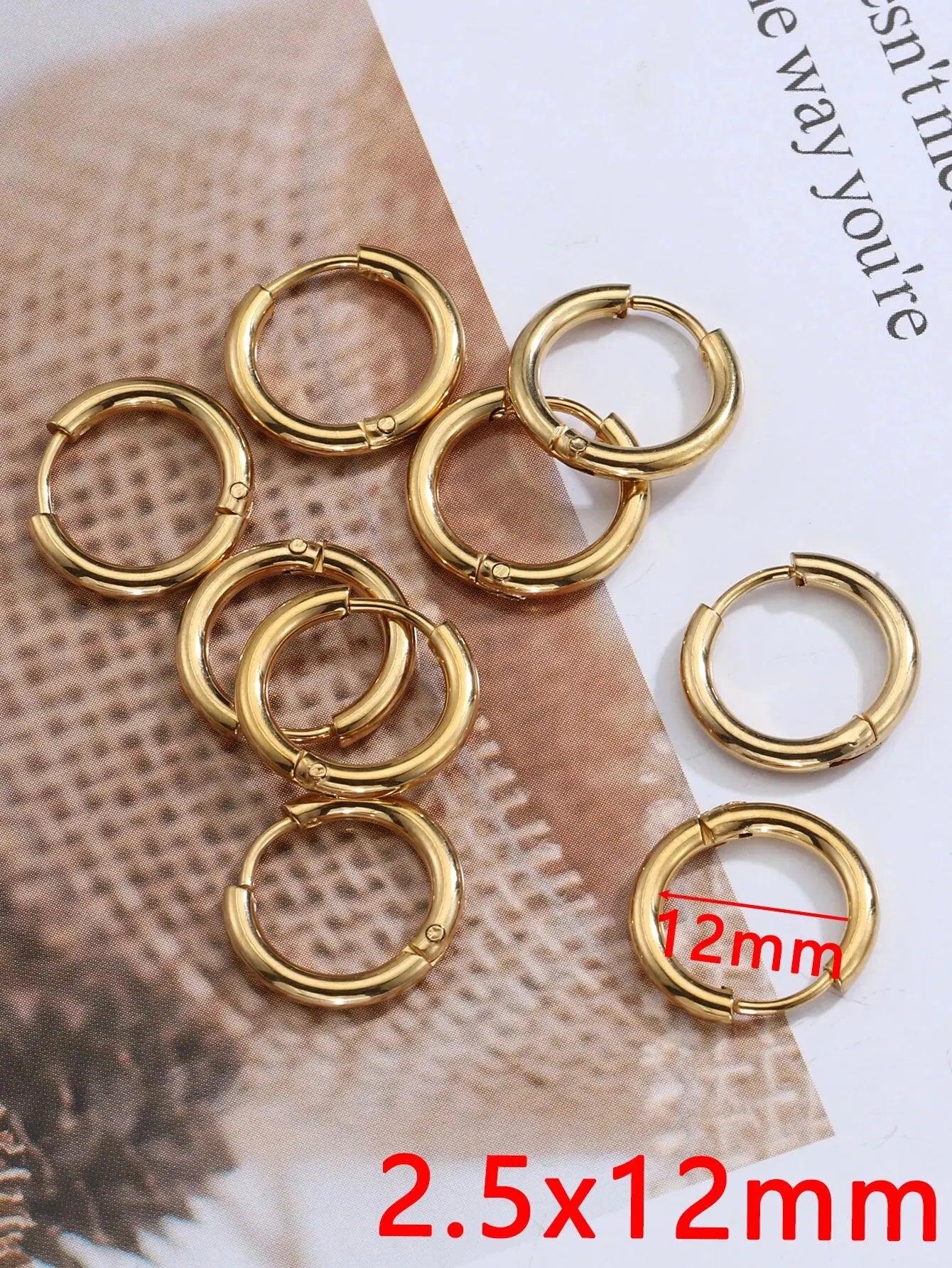 10pcs Gold Color Stainless Steel Ear Hoop Earrings Women Earrings Men Punk Hiphop Gift Fashion Jewelry Piercing Accessories