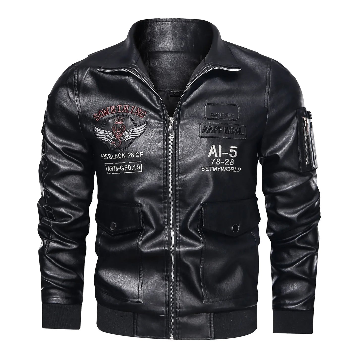 Winter Mens thick Warm Leather Jacket Luxury Stand Collar Embroidery Motorcycle Jacket Coat Men's Street Fashion Trend PU Jacket