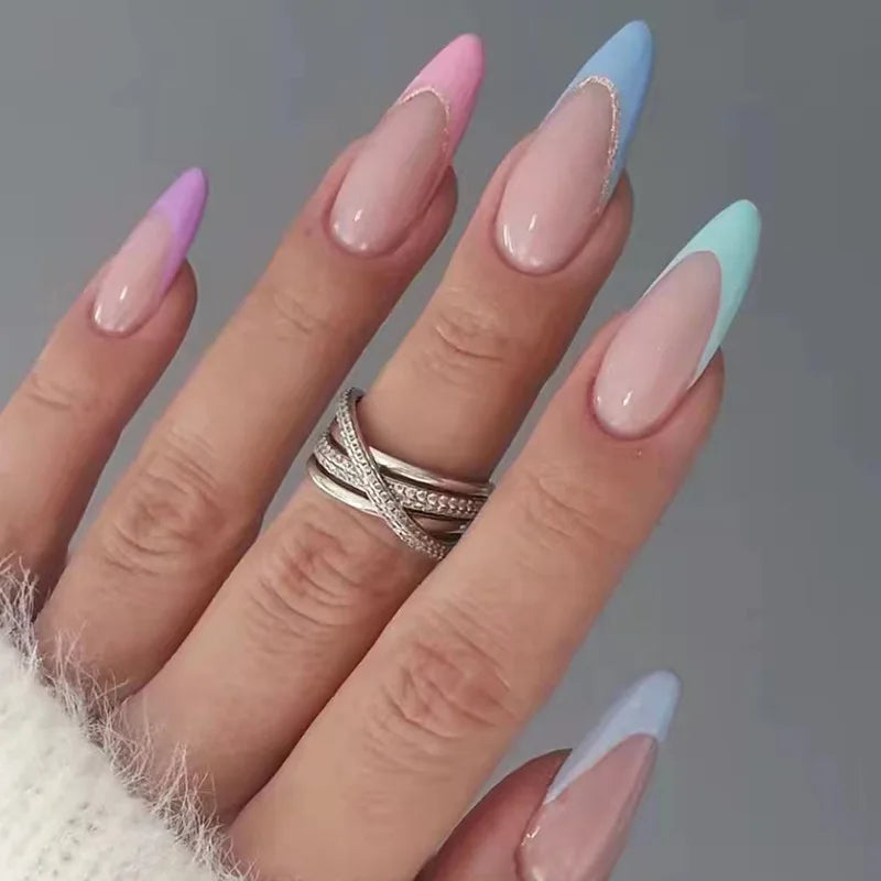 24Pcs Ballerina Press On Nail Tips Oval Head False Nails Almond Artificial Fake Nails With Glue Full Cover Press Manicure Tools