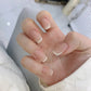 24ps/Box Long Ballerina Full Cover Artificial French False Nails Art Green Graffiti Color Blocking Gold Thread Fake Nail Tips