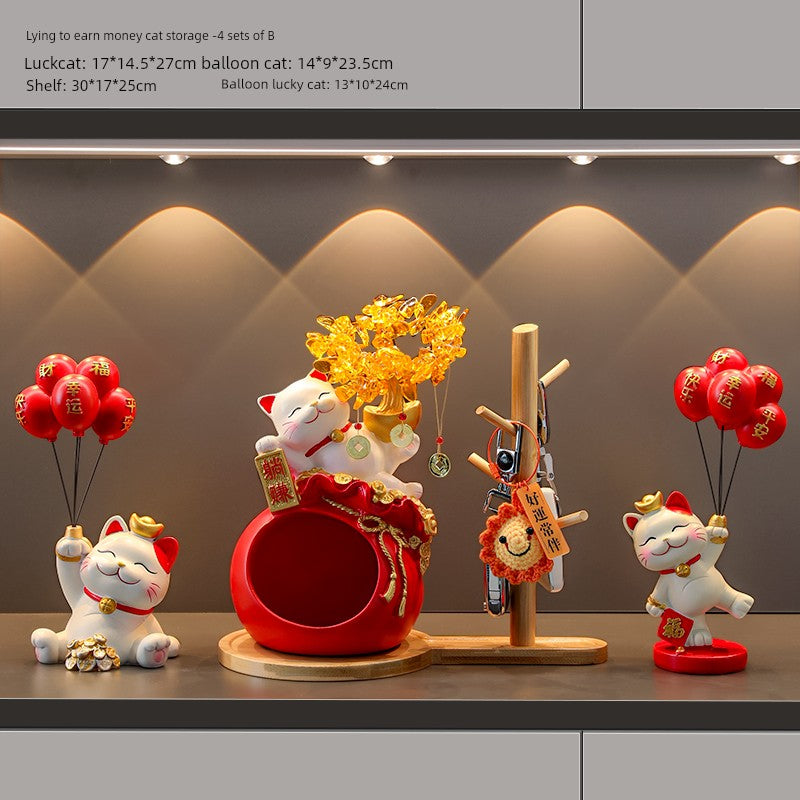 Haibeihai Lucky Cat Key Storage Entrance Decoration Home Living Room Desktop Pachira Macrocarpa Entrance Decorations