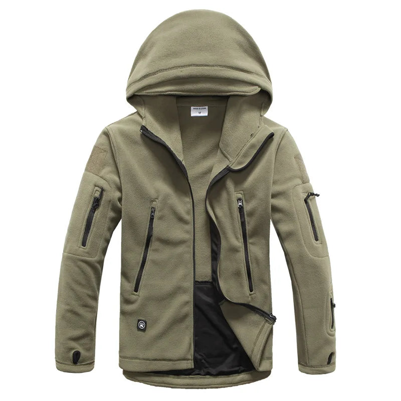 Fleece Hooded Camouflage Jacket Men Women Multi-Pockets Coat Outdoor Trekking Hiking Climbing Camping Tooling Clothes S-4XL