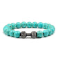 Natural Volcanic Stone Bracelet Men Matte Black Lave White Beads Charm Dumbbell Strand Bracelets Women Barbell Fitness Jewelry