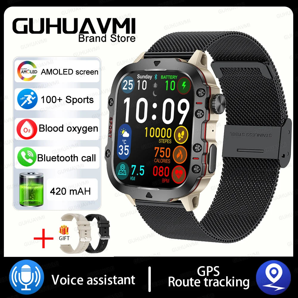Military GPS Tracker Smart Watch Men IP68 5ATM Outdoor Sports Fitness Tracker Health Monitor 1.96" BT Call Smartwatch For Xiaomi