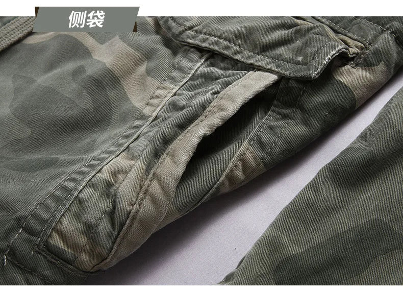 Men's Long Sleeved Hooded Camouflage Jacket Multi Bag Mid Length Storage Outdoor Trekking Camping Riding Sport Tops Amekaji Coat