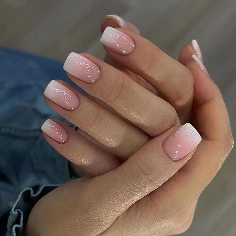 24pcs Short Square Fake Nails Colorful French False Nails Detachable Ballerina Full Cover Nails Tips Press on Nails
