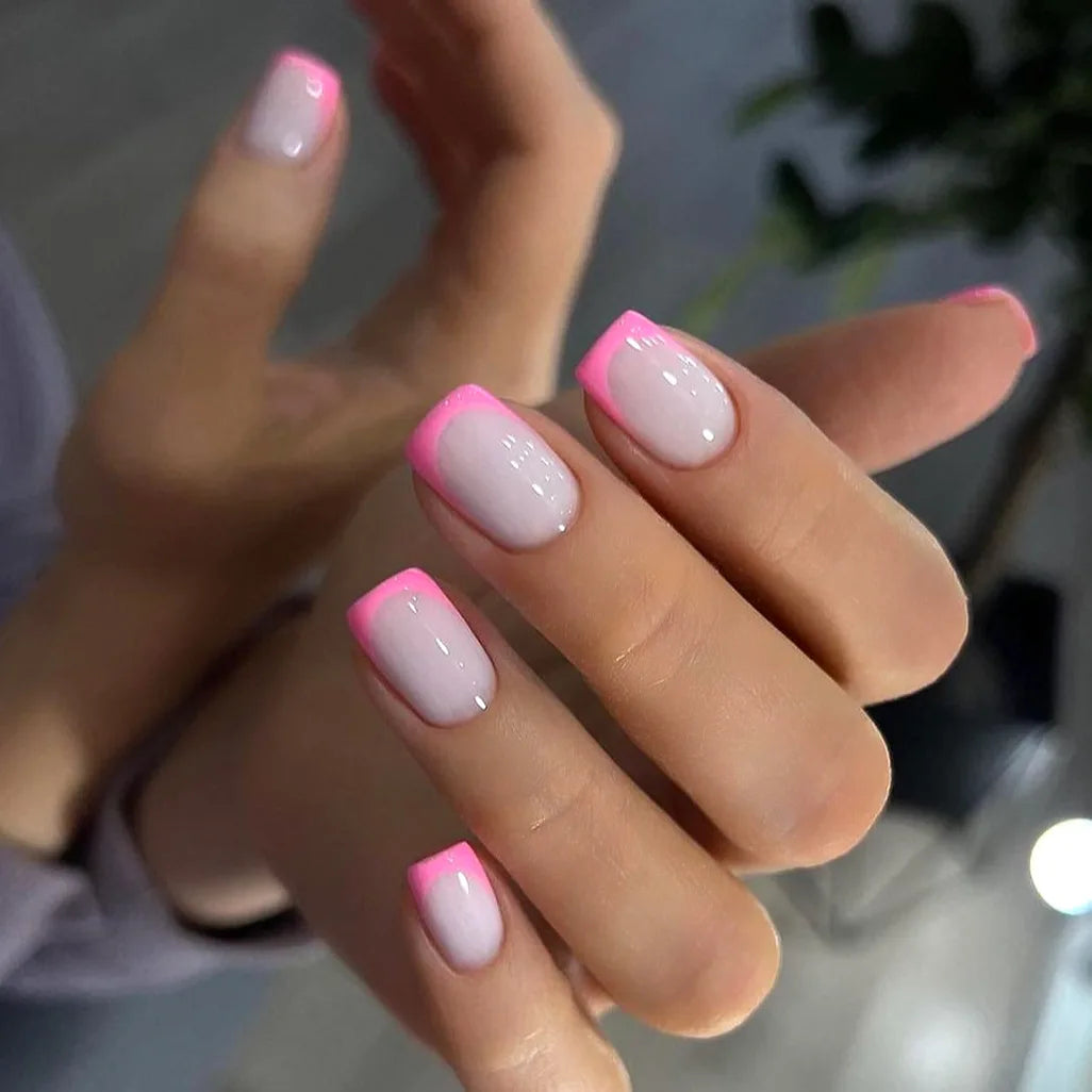 24pcs Short Square Fake Nails Colorful French False Nails Detachable Ballerina Full Cover Nails Tips Press on Nails