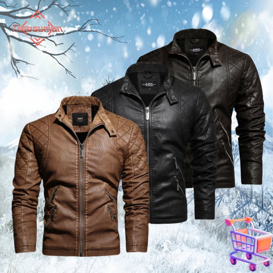 Autumn Winter Outdoor Casual Motor Biker PU Leather Jacket Men Fashion Leather Jacket Men Motorcycle Slim Fleece Jacket Coat