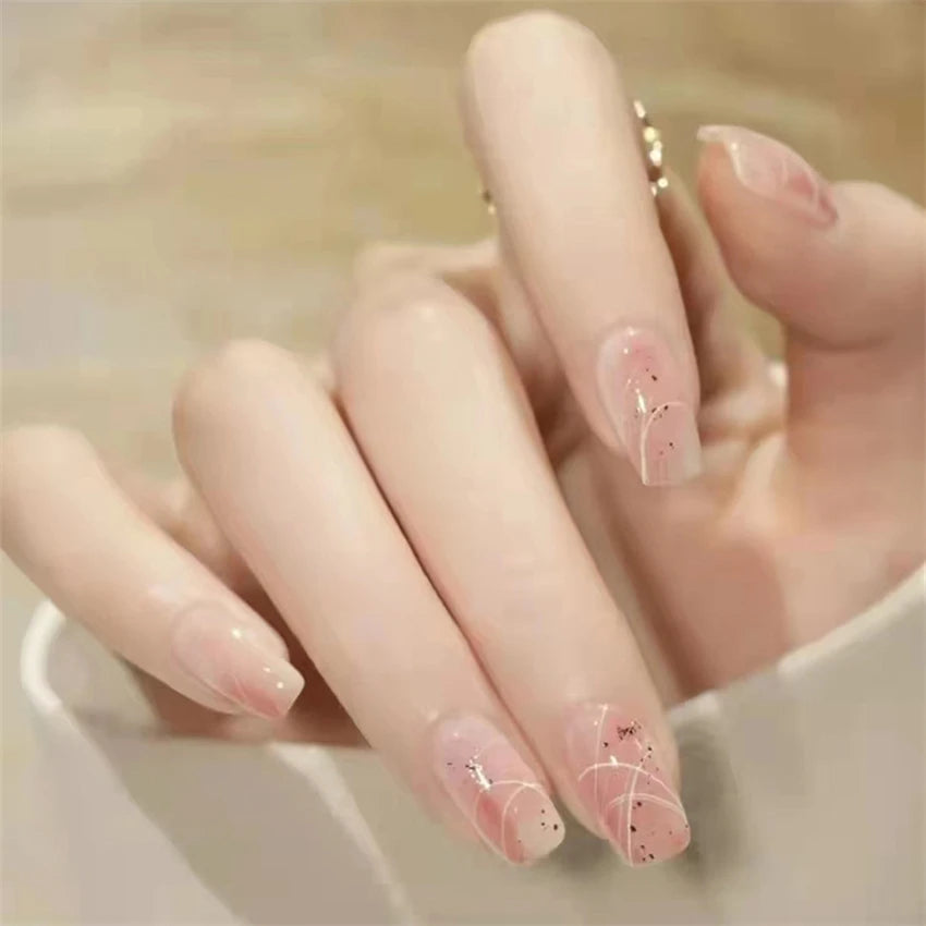 24Pcs/Lot Milky White Gradient Long Wearing False Nail Tips Acrylic Press on Nails Removable Reusable Artifical Fake Nails Art