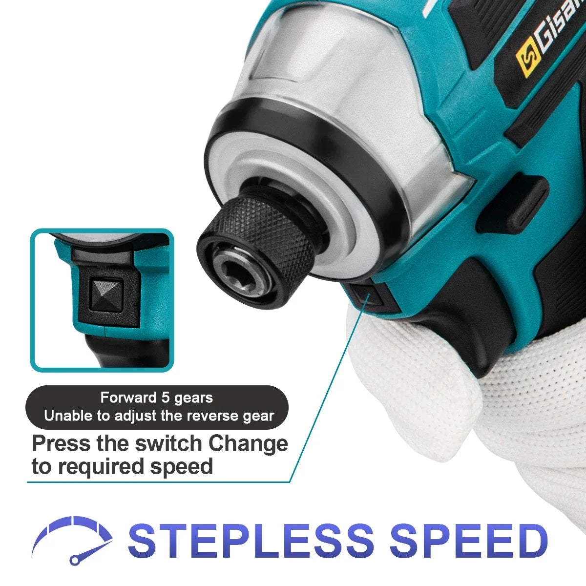 688N.m 8-Speed 1/4'' Brushless Electric Screwdriver Cordless Screwdriver Electric Drill Impact Driver Kit for Makita 18V Battery