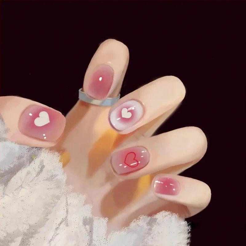 24Pcs Mid-length Ballet False Nails Cute Childlike Rainbow Press On Nails Iced Through Milk Tea Fake Nails Free Shipping Items
