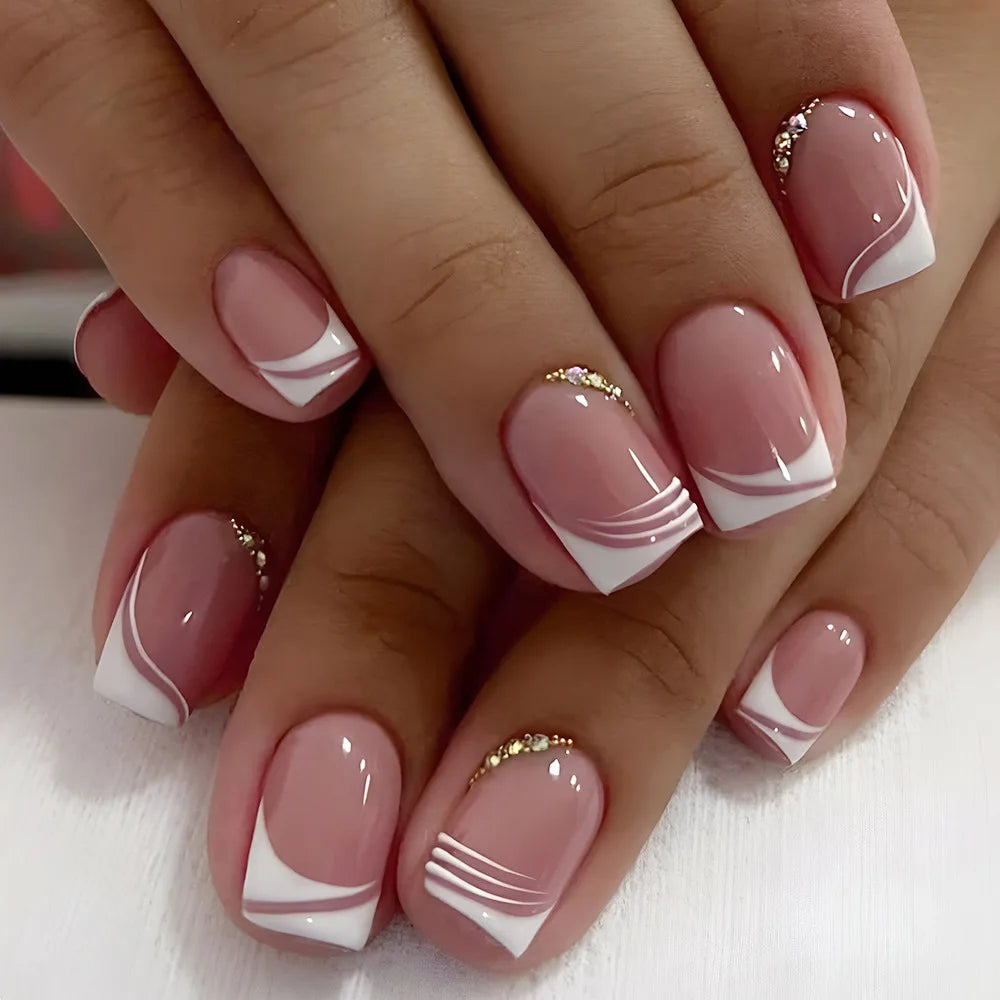 24pcs Short Square Fake Nails Colorful French False Nails Detachable Ballerina Full Cover Nails Tips Press on Nails