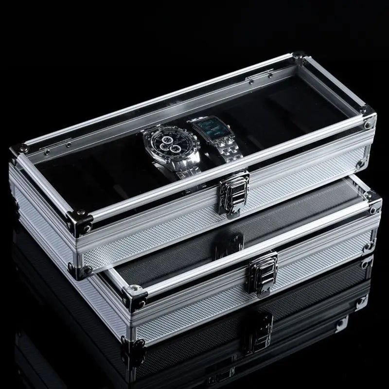 32/12/6 Slots Large Capacity for Jewelry Organization Silver Aluminum Alloy Watch Storage Box Multi-Purpose Metal Box with Lock