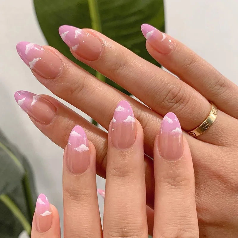 24Pcs Ballerina Press On Nail Tips Oval Head False Nails Almond Artificial Fake Nails With Glue Full Cover Press Manicure Tools