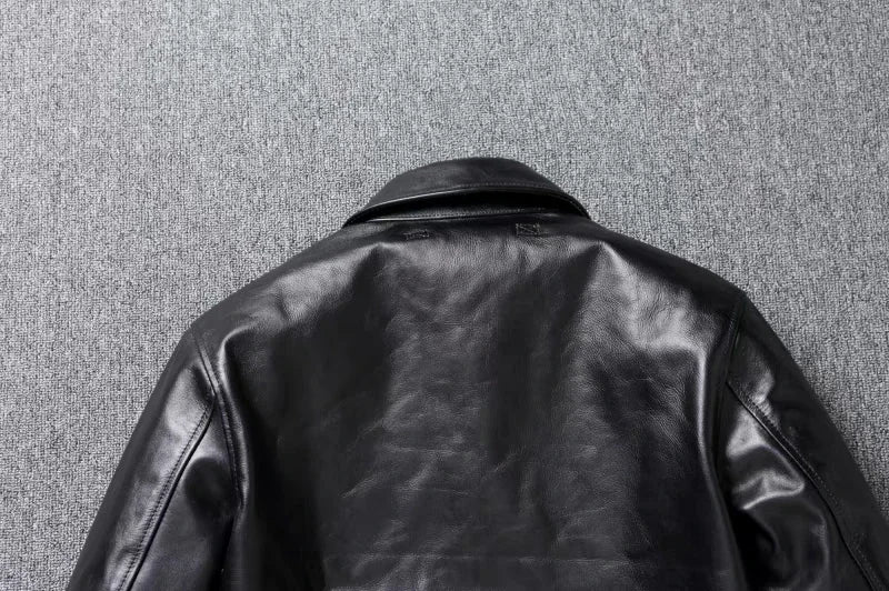 A2 Men's Bomber Jacket Tea Core Horse Leather Cropped Motorcycle Jacket Natural Leather Loose Coat Military Men's Leather Jacket