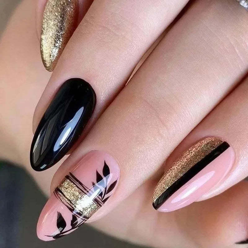24Pcs Ballerina Press On Nail Tips Oval Head False Nails Almond Artificial Fake Nails With Glue Full Cover Press Manicure Tools
