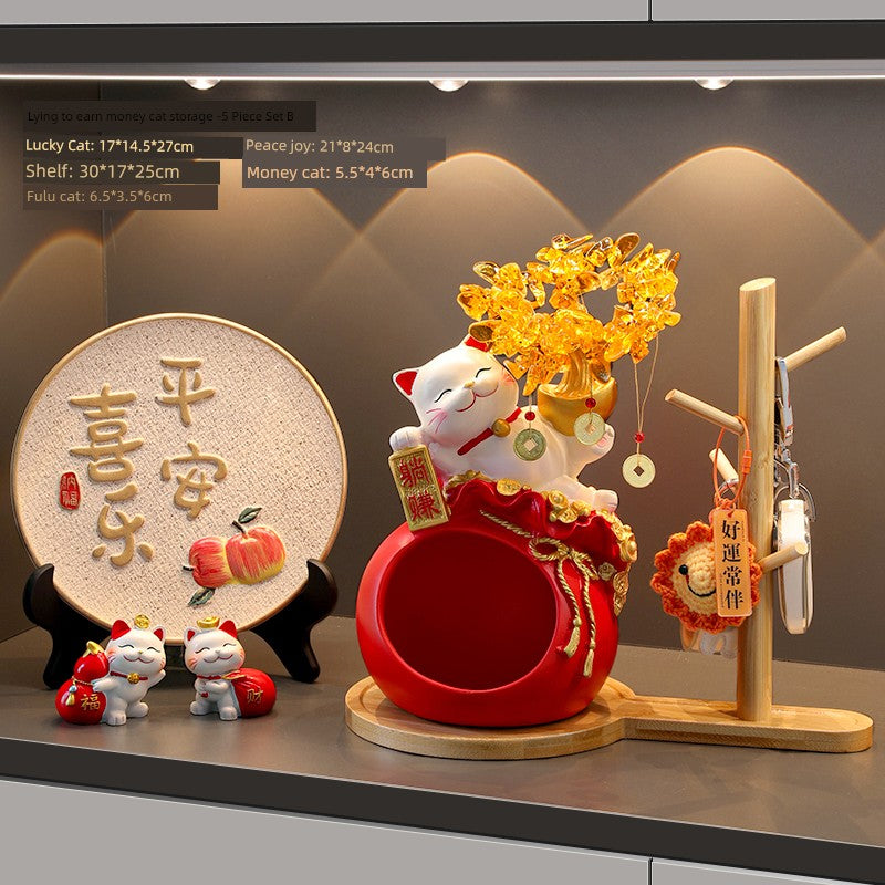 Haibeihai Lucky Cat Key Storage Entrance Decoration Home Living Room Desktop Pachira Macrocarpa Entrance Decorations