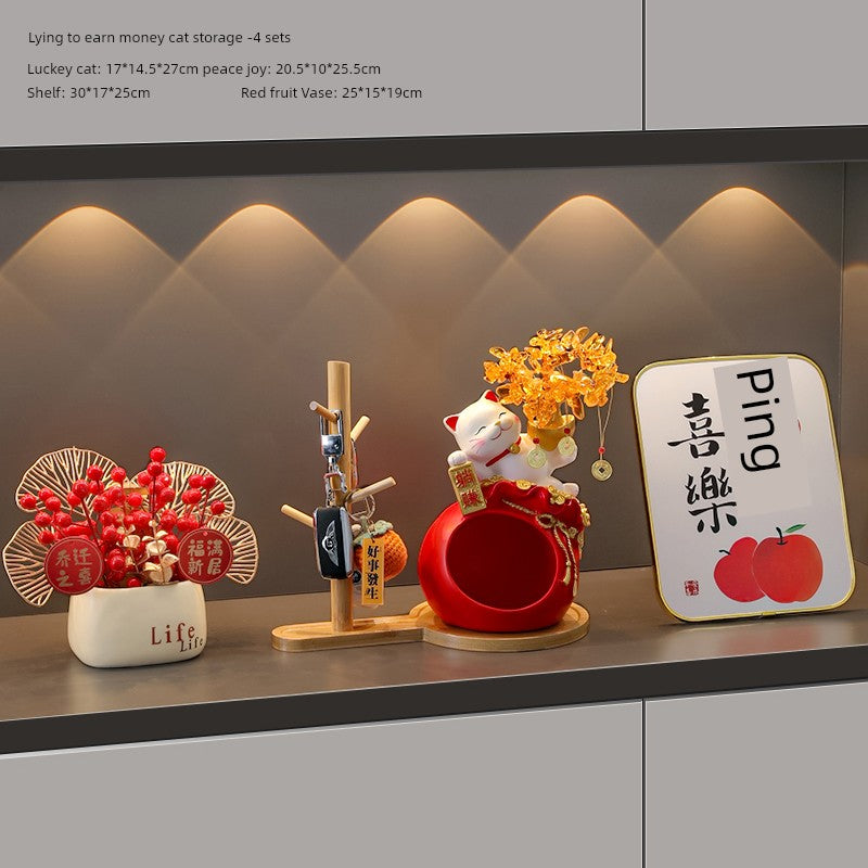 Haibeihai Lucky Cat Key Storage Entrance Decoration Home Living Room Desktop Pachira Macrocarpa Entrance Decorations