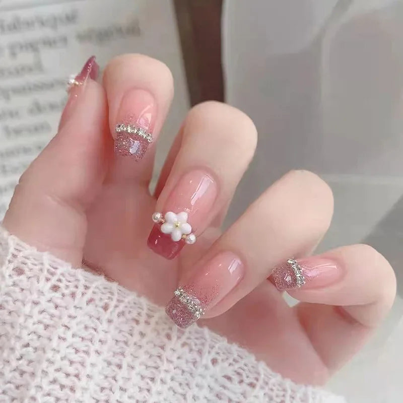 24Pcs Mid-length Ballet False Nails Cute Childlike Rainbow Press On Nails Iced Through Milk Tea Fake Nails Free Shipping Items