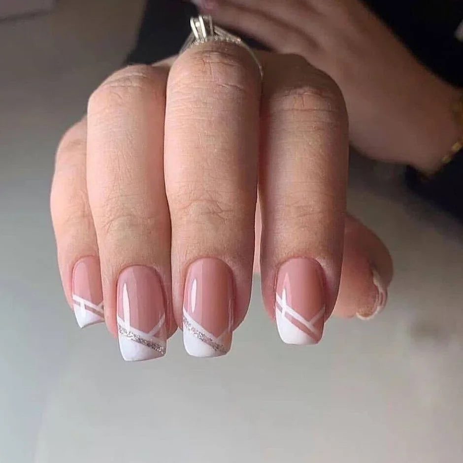 24pcs French Green Edge Seamless Removable Fake Nails Capsule Finished Full Cover Waterproof Artificial Press On False Nails