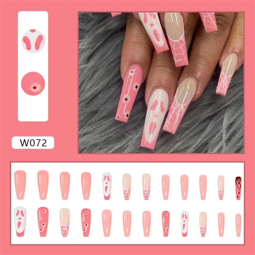 24p Artificial Acrylic Nail Art Fake Nails Full Coverage Removable Pressing Nail Tips Lotus Root Pink Leopard Print False Nails