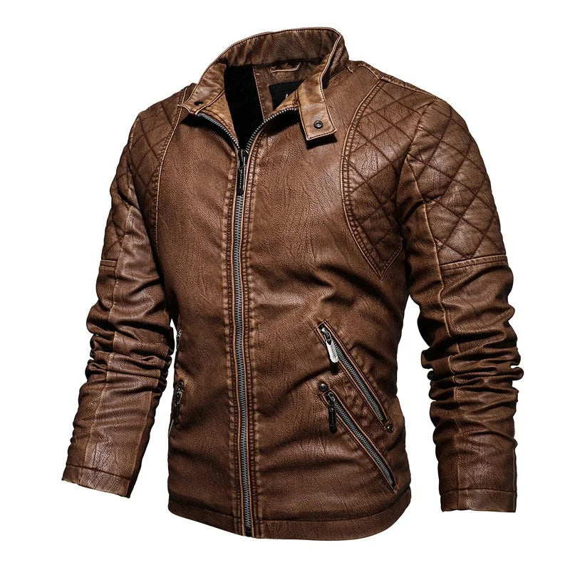 Autumn Winter Outdoor Casual Motor Biker PU Leather Jacket Men Fashion Leather Jacket Men Motorcycle Slim Fleece Jacket Coat