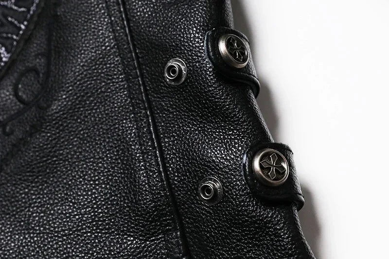 2025 New Embroidery Skull Fashion Genuine Leather Jacket Men's Natural Cowhide Motorcycle Jacket Slim Moto Coat Size S-6XL