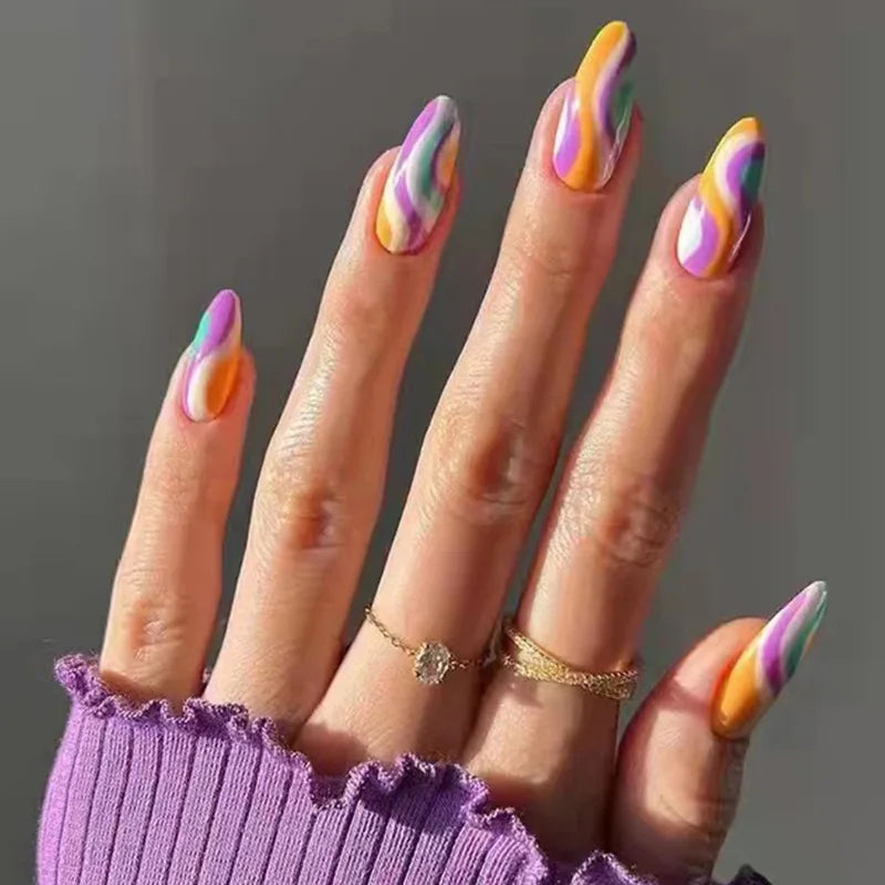 24Pcs Ballerina Press On Nail Tips Oval Head False Nails Almond Artificial Fake Nails With Glue Full Cover Press Manicure Tools
