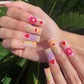 24ps/Box Long Ballerina Full Cover Artificial French False Nails Art Green Graffiti Color Blocking Gold Thread Fake Nail Tips