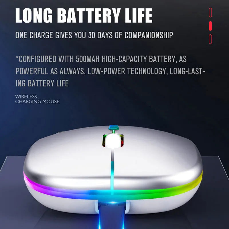 Wireless Mouse Bluetooth compatible 2.4GHz 1600DPI USB Rechargeable RGB Light Portable Mouse For Laptop Computer PC Macbook Game