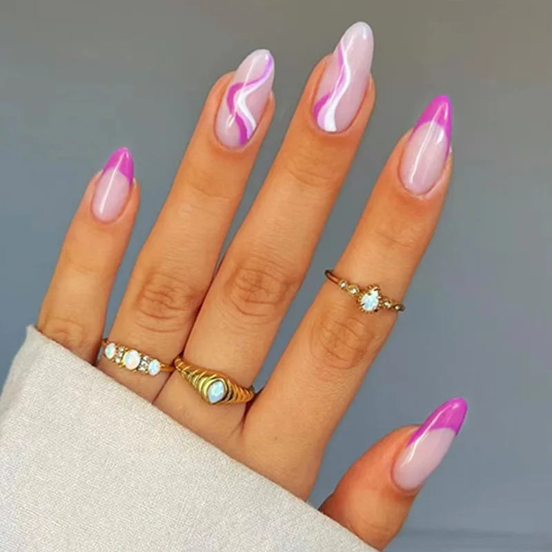 24Pcs Ballerina Press On Nail Tips Oval Head False Nails Almond Artificial Fake Nails With Glue Full Cover Press Manicure Tools