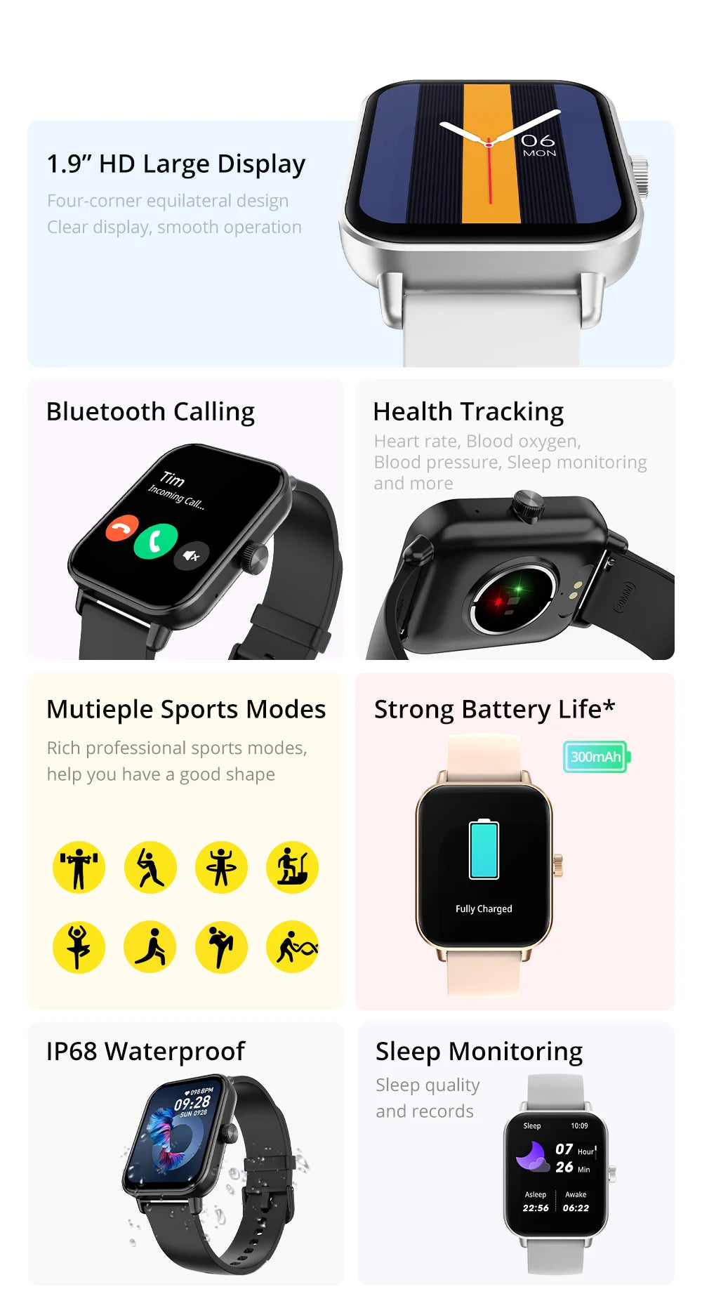 Voice Calling Smart Watch Ultra 1.9 inch Screen 24H Health Monitor 100+ Sports Modes 100+ Watch Faces Smartwatch