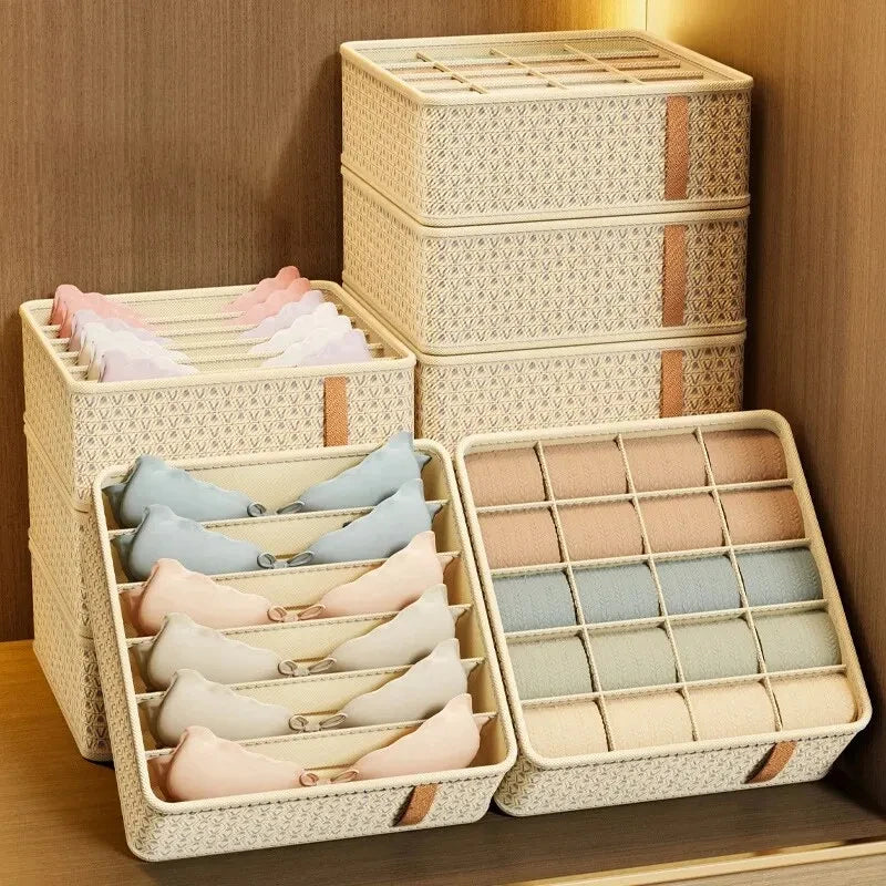 1pc Khaki/Wine Red Non Woven Multi Grid Underwear Sock Storage Box Household Wardrobe Organization and Storage