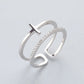 Trendy Gold Color Double Layer Cross Rings For Women Shiny Zircon Geometric Open Adjustable Finger Ring Party Wedding Jewelry