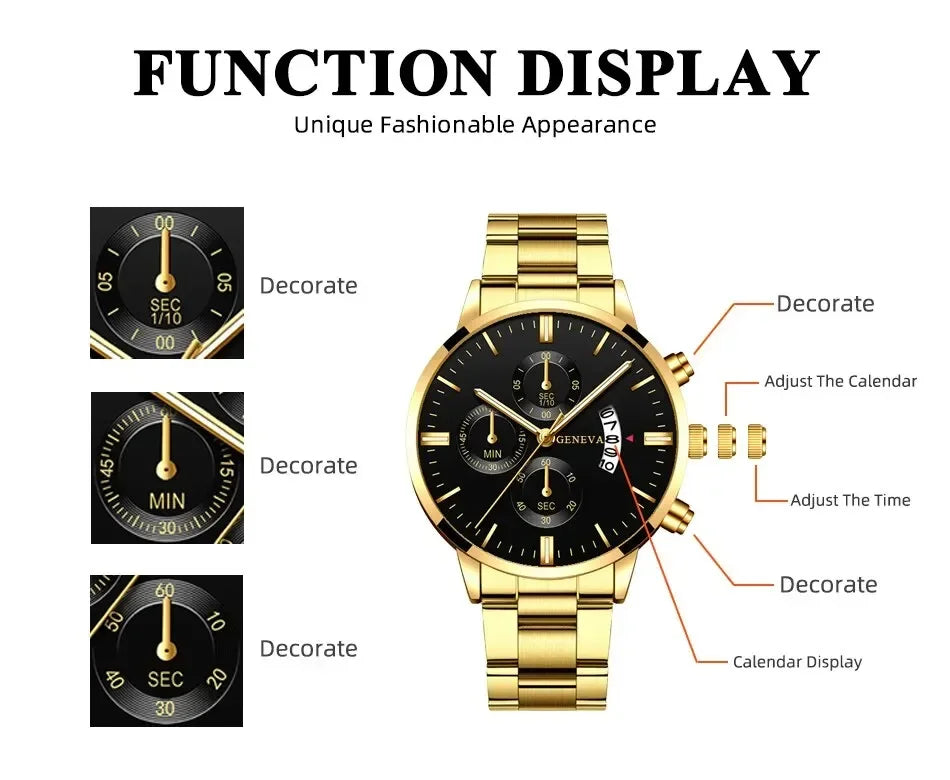2023 Fashion Men Gold Stainless Steel Watch Luxury Calendar Quartz Wrist Watch Mens Business Watches for Man Clock Reloj Hombre