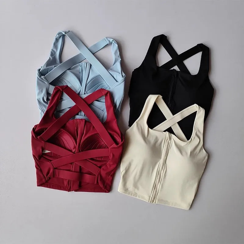 Women Fitness Underwear Yoga Bras cross Back Beauty Sports Bras Front Zippe Top Bra Sexy Breathable Underwear For Women Gym Top