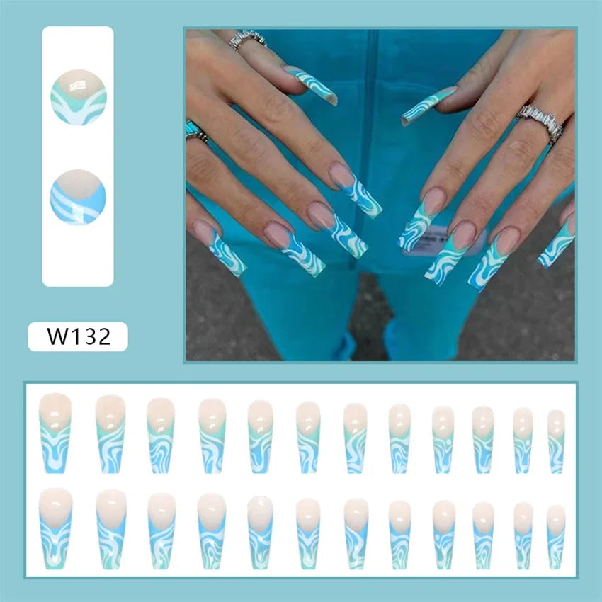 24p Artificial Acrylic Nail Art Fake Nails Full Coverage Removable Pressing Nail Tips Lotus Root Pink Leopard Print False Nails